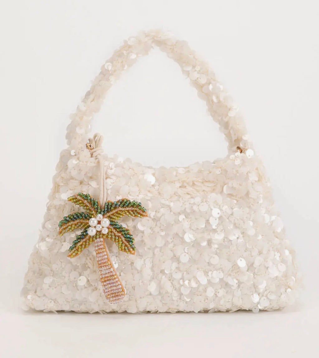 Palm paradise sequin handbag