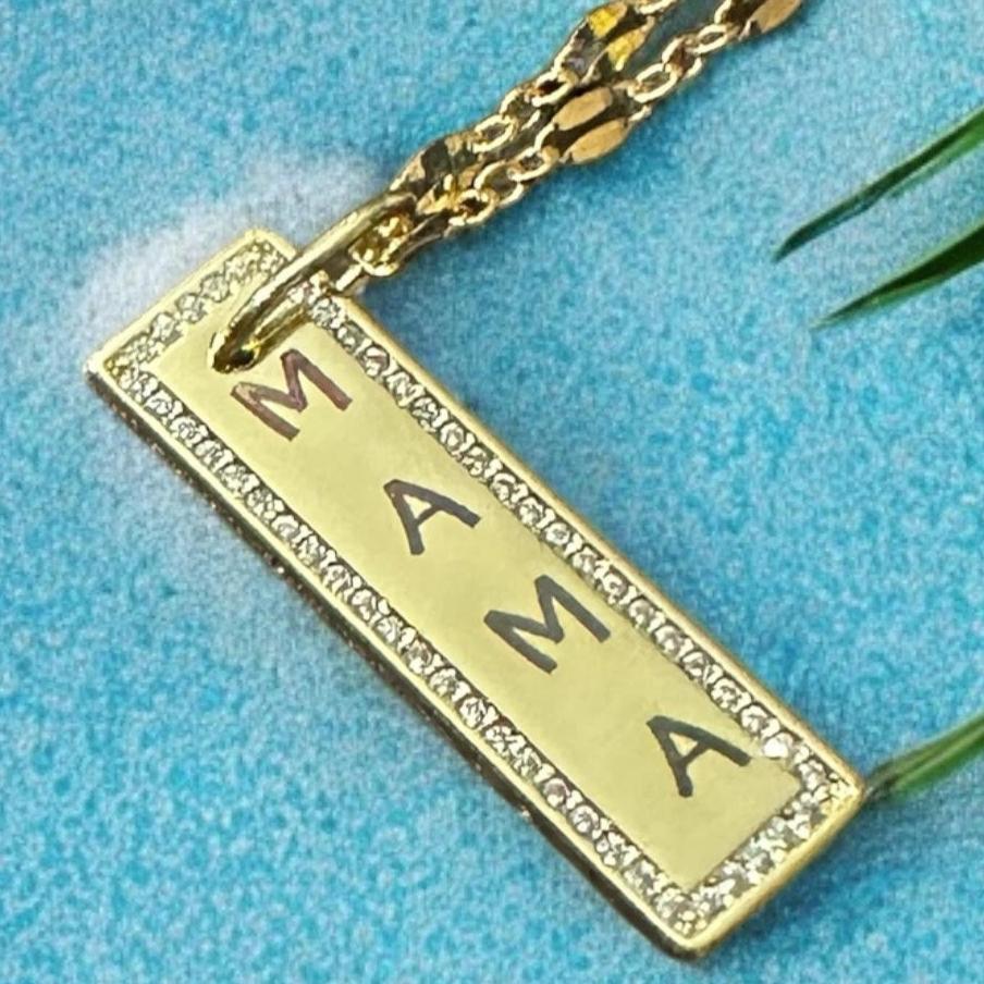 Engraved CZ bar necklace